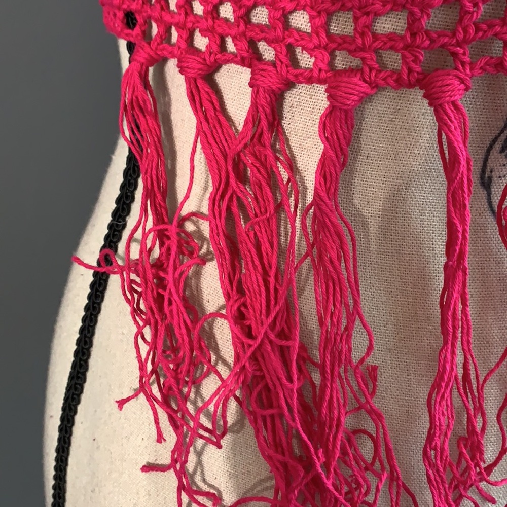 Fuchsia Raspberry Fringe Hem Crochet Tie Top - Picture 9 of 16